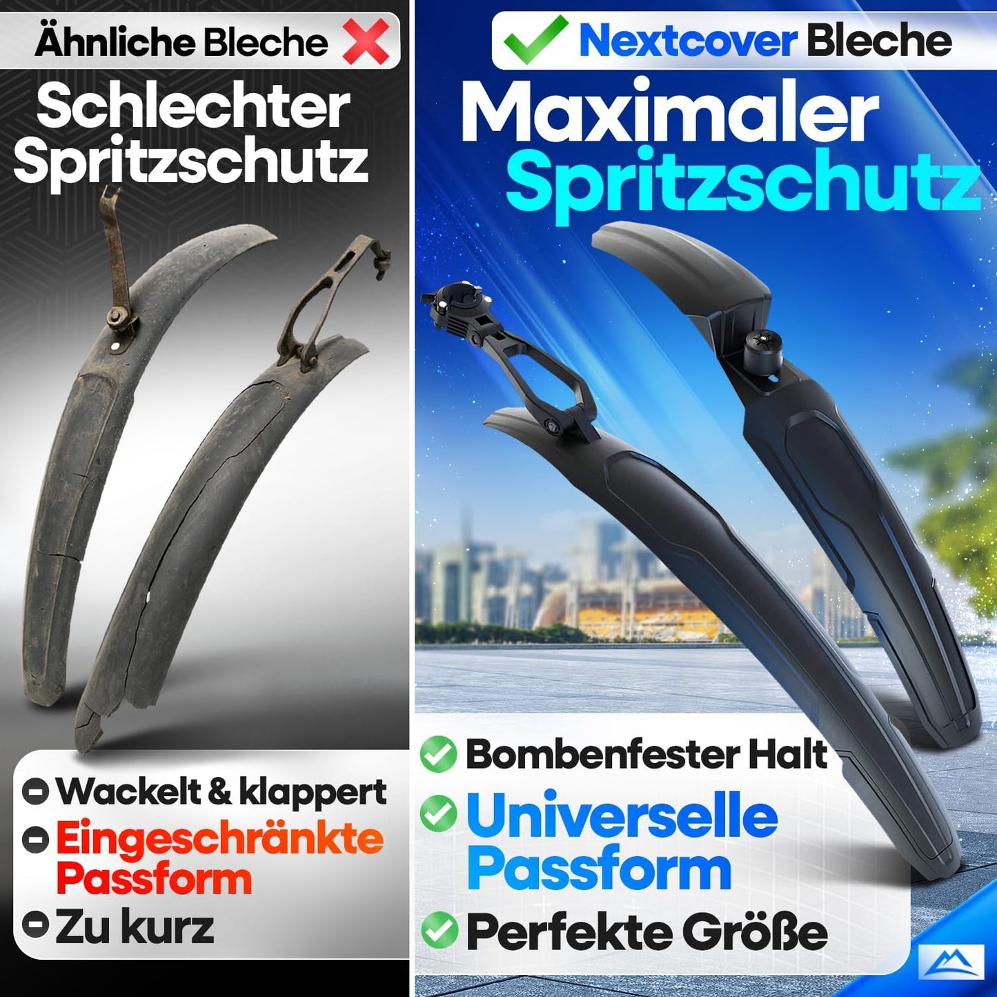 Nextcover MTB Mudguard Set Front and Rear - Black - 60 x 8 x 1.3 cm - Convient aux vélos de 24 à 29 pouces