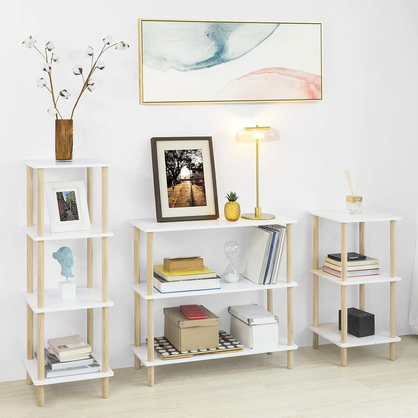 SoBuy Armoire de rangement - Naturel - Max. 10 kg par étagère - 36 x 36 x 106 cm - Blanc