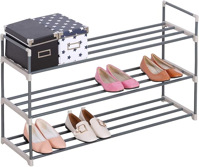 WOLTU SR0006 étagère à chaussures - 3 étages - beige et gris - 92 x 30 x 54 cm