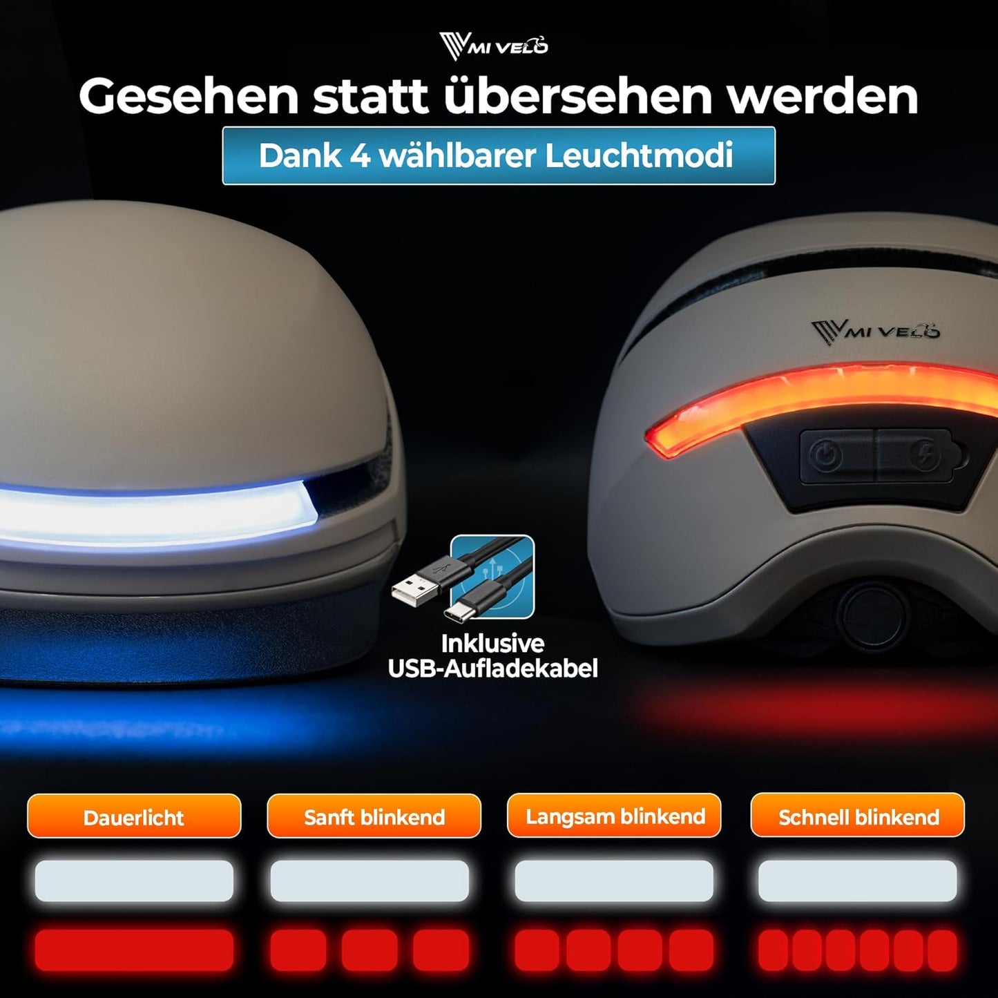 Mivelo Casque de vélo unisexe NOVA - Avec lumière - Certifié NTA jusqu'à 45km/h - Beige - Taille L (57-61 cm)