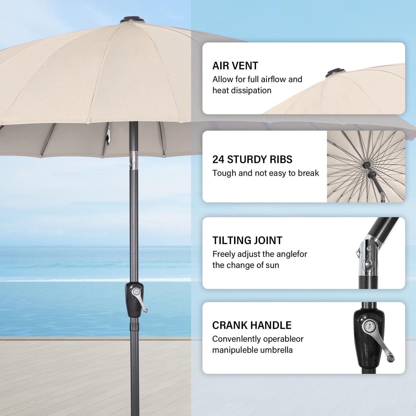Angel Living Parasol Rond - Ø250 cm - Solide - Beige