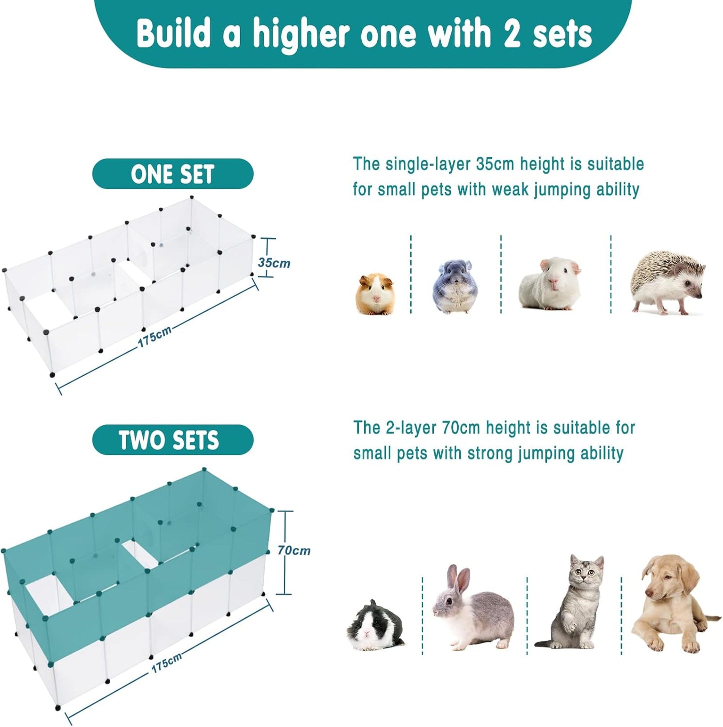 EUGAD Enclos pour lapin - enclos pour petits animaux - 175x75x35cm