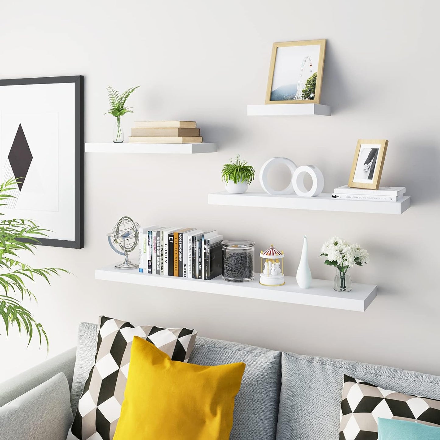 Woltu Floating Wall Shelf MDF White - 70 x 22.9 x 3.8 cm - Etagère suspendue moderne pour le salon, la chambre et la cuisine