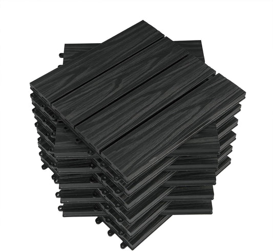 Woltu WPC Terra Tiles 30x30 cm - Anthracite - Click System - 22 Pièces (2 m²)