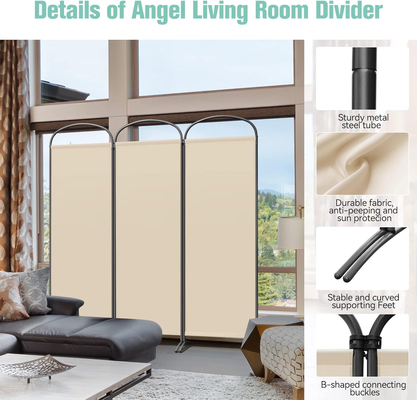 Angel Living Paravent - 3 Panneaux - 168 x 182 cm - Beige
