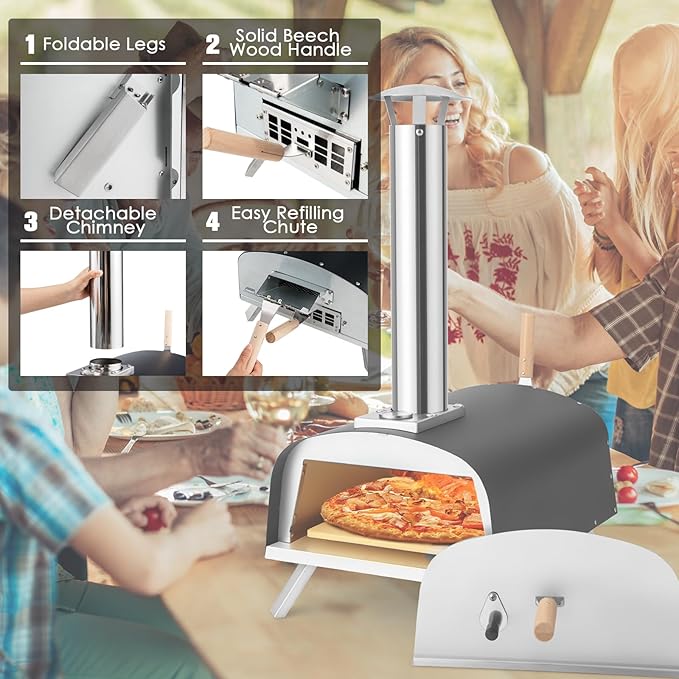 Four à pizza Coast - Accessoires et pierre à pizza inclus - 42 x 81 x 84,5 cm - Noir