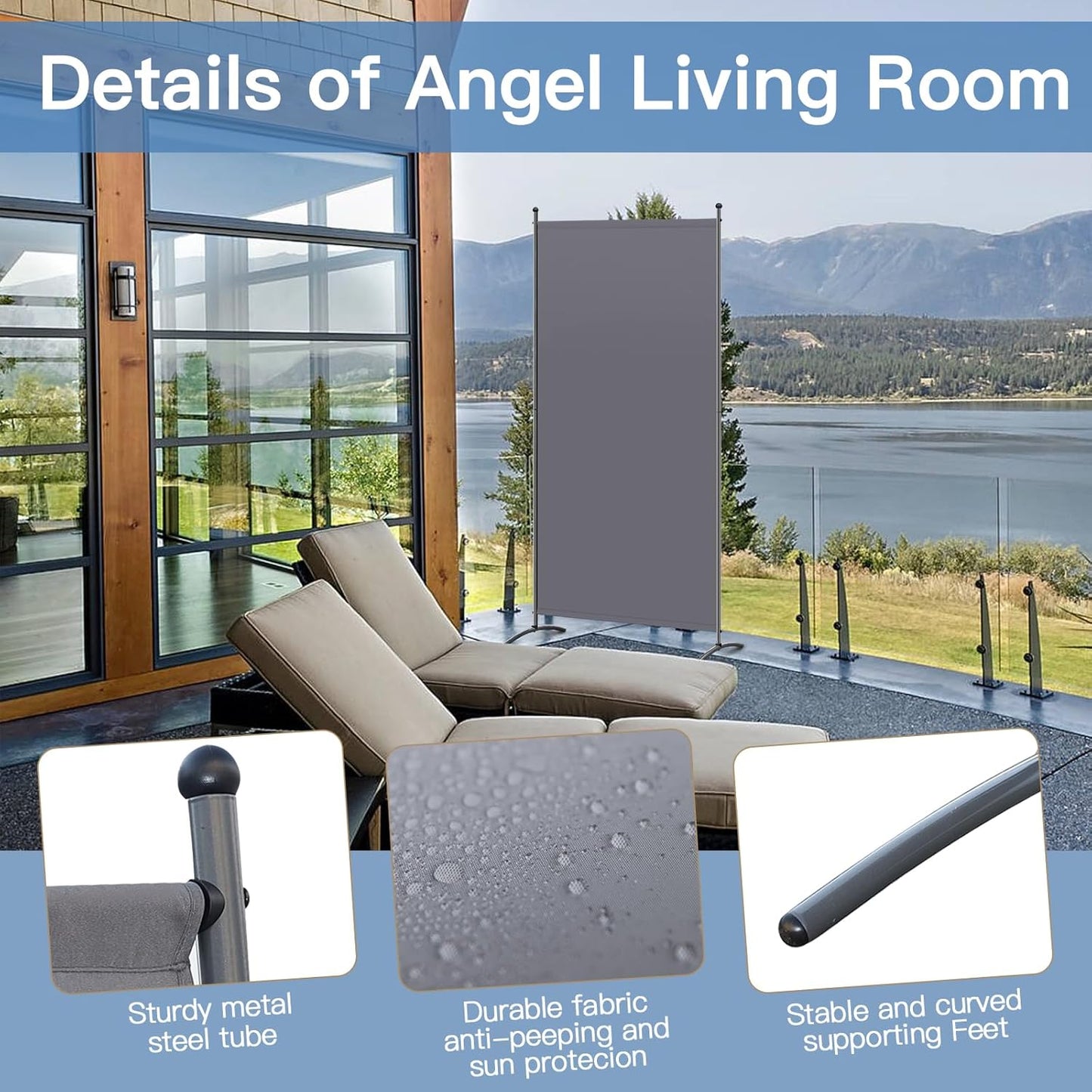 Angel Living Paravent - 1-pièce Room Screen & Room Divider - Brise-vue pour le bureau, le balcon, la chambre à coucher et le jardin - Gris - 80 x 180 cm