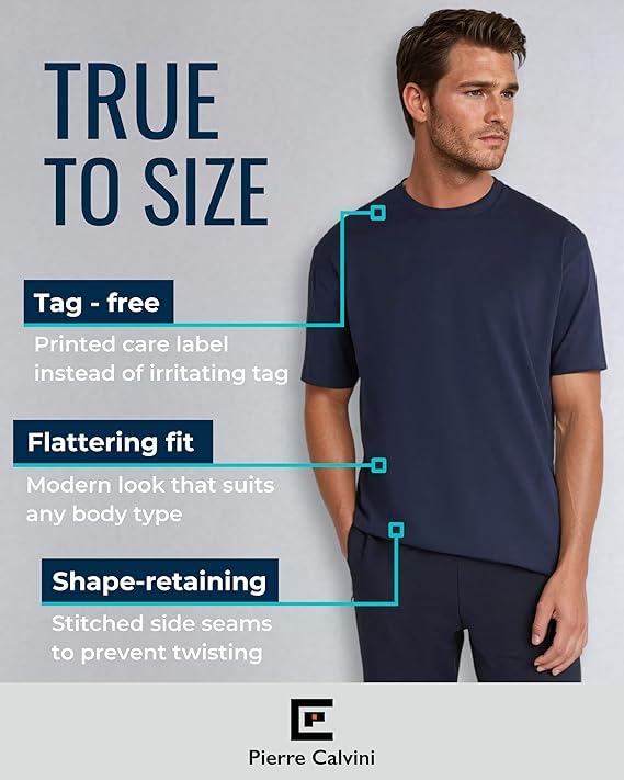 Pierre Calvini - T-shirt Homme Multipack 3/5 pièces - 100% Coton - Coupe régulière - Manches courtes - Col ras du cou - Poids Premium - Marine / Bourgogne / Olive - Taille L