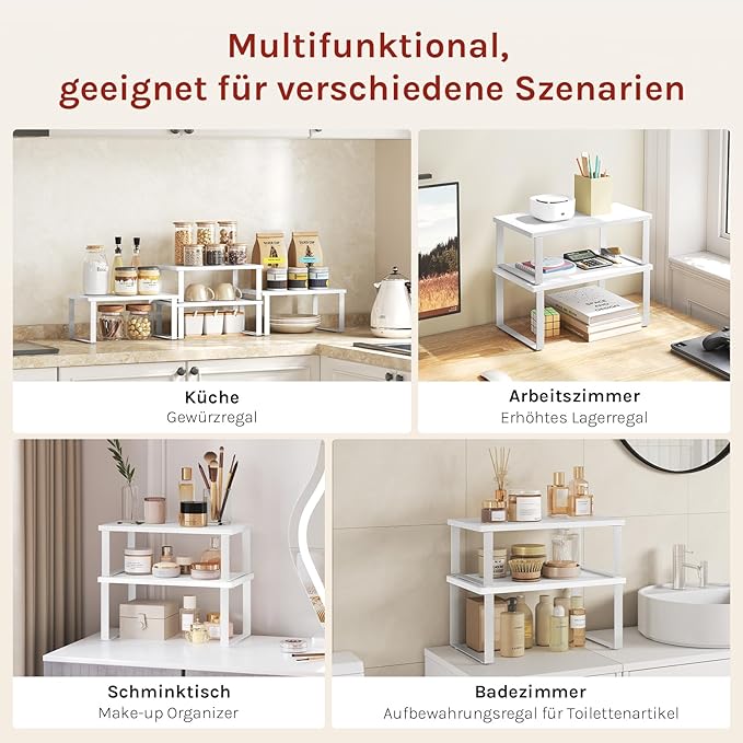 WOLTU Set d'étagères à épices 2 pièces - étagère de cuisine empilable - MDF blanc et métal
