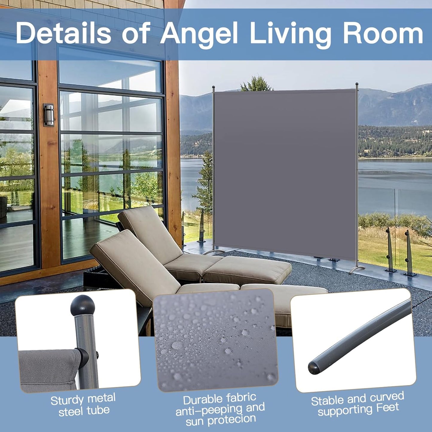 Angel Living Paravent - Paravent moderne et séparateur de pièce - Paravent d'intimité pour l'intérieur et l'extérieur, Gris - 162 x 180 cm