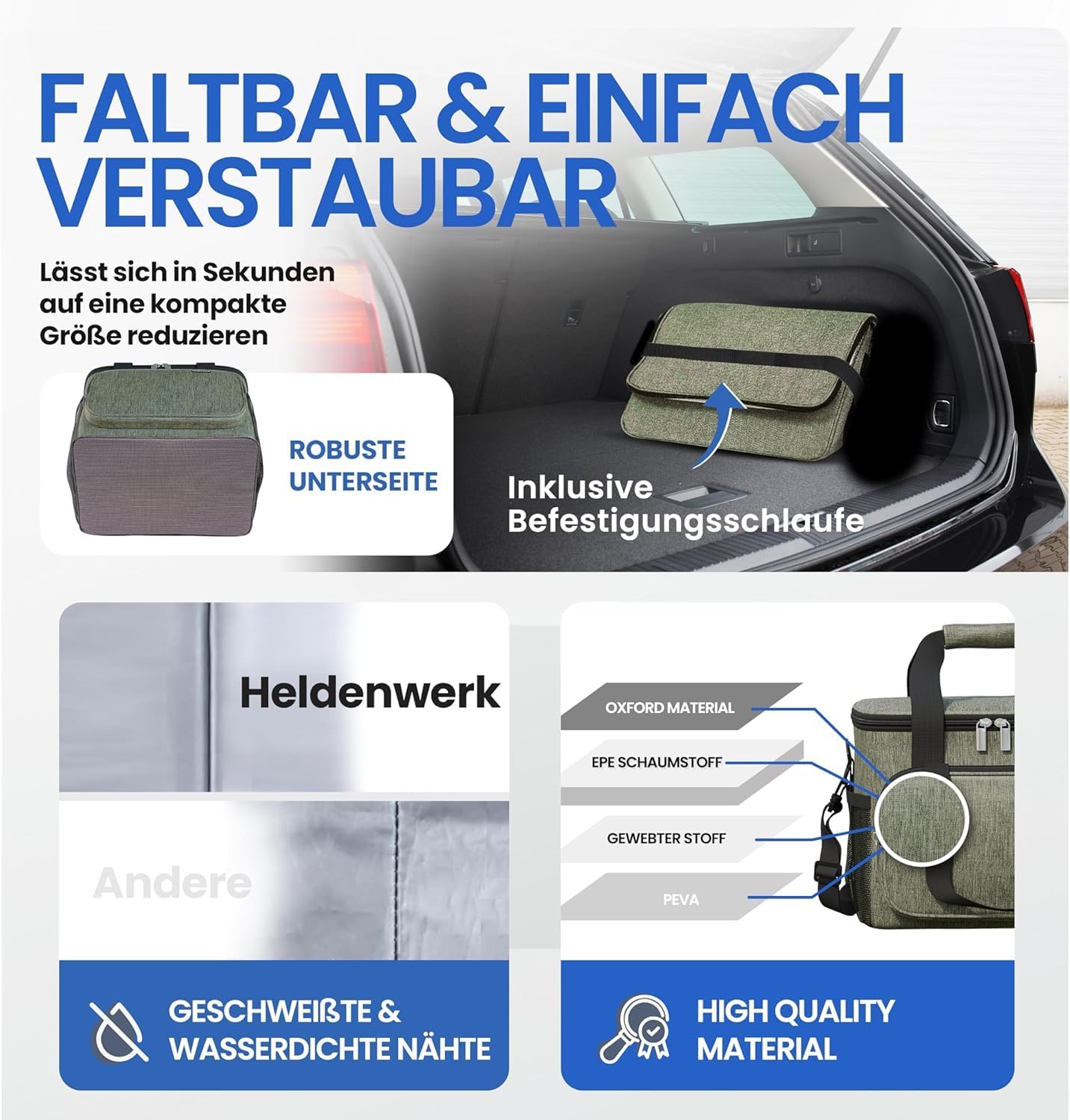 HELDENWERK Cooler Bag Small & Foldable - 10 Liter Thermal Lunch Bag - Waterproof & Leakproof - Insulated Picnic and Cooler Bag - With Bottle Opener - Olive Green