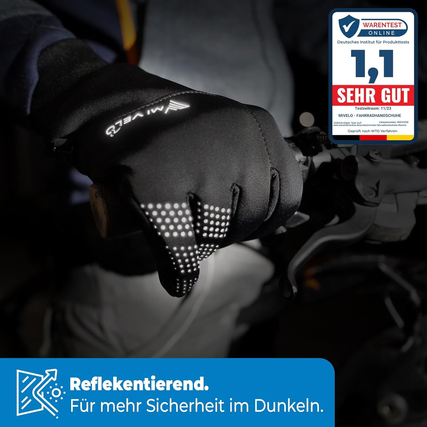 MIVELO Gants de cyclisme VELORIDER - Coupe-vent et imperméable - Fonctionne avec les écrans tactiles - Noir - Taille M