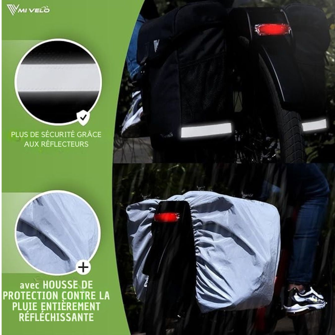 Sacoche double pour vélo MIVELO - Capacité 36L - Protection contre la pluie - Compatible MIK & Racktime - Matière recyclée - Noir