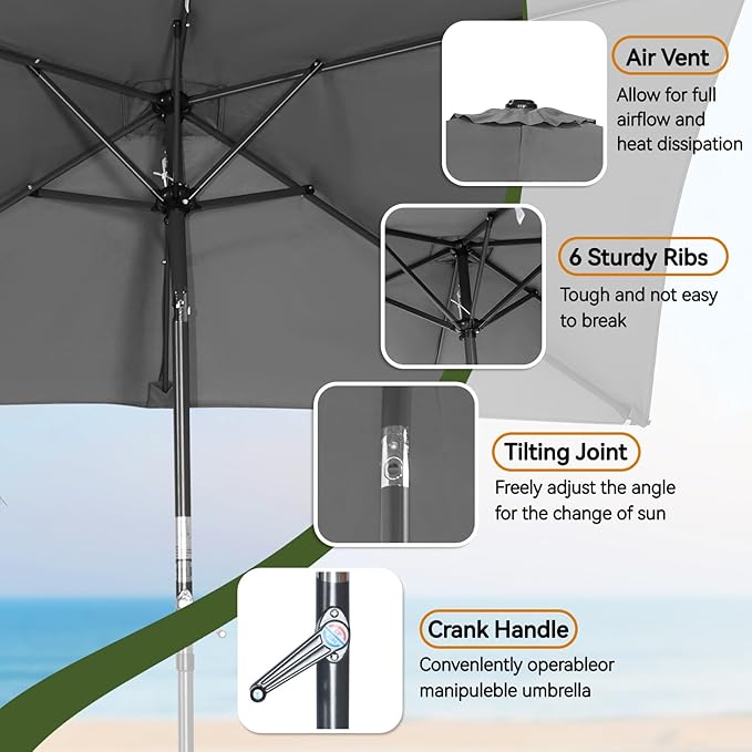 Angel Living Tuniparasol - 210 x 140 cm, avec manivelle - Inclinable - UV 50+ - Rectangulaire