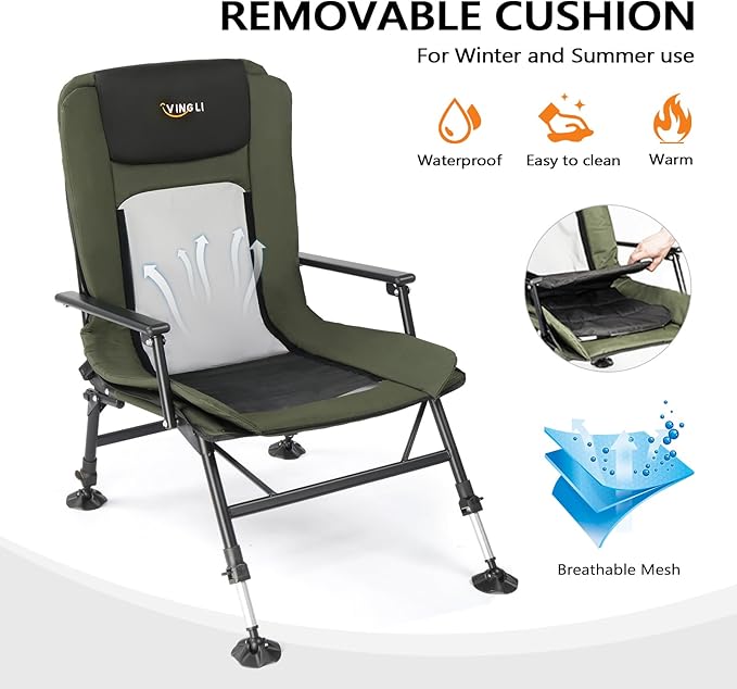 Bonnlo Foldable Fishing Chair - Chaise de camping réglable avec sac de transport - Capacité 159 kg