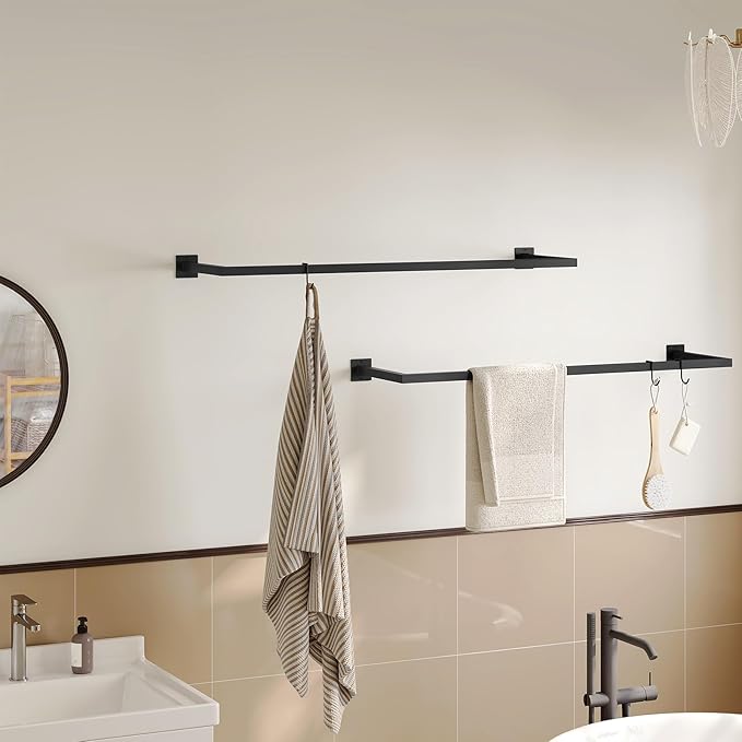eSituro SGR0170 set de 2 tringles à linge murales - tringle à linge rectangulaire - fer industriel - noir 114 cm