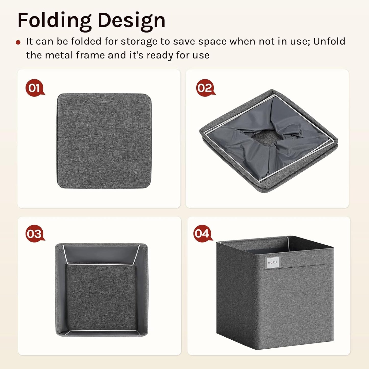 Woltu Boîte de rangement pliable Lot de 3 - Gris - 32.5x32.5x32 cm - Cubes de rangement robustes en tissu avec poignées et porte-étiquettes