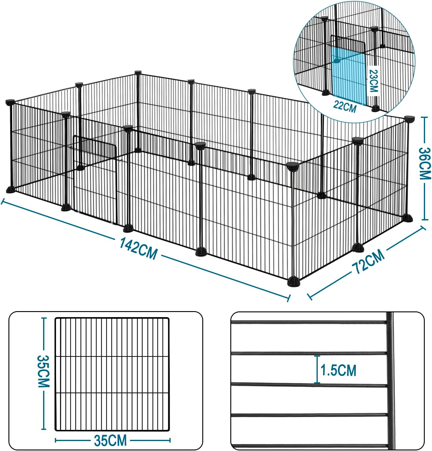 Eugad Puppy Run & Rodent Run - Parc de jeu pliable 142x72x36 cm - Noir - 12 Panneaux