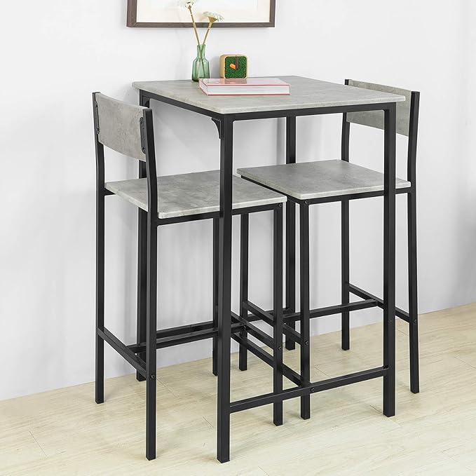 Table de bar Sobuy avec chaises - Gris - 60x60x97 cm