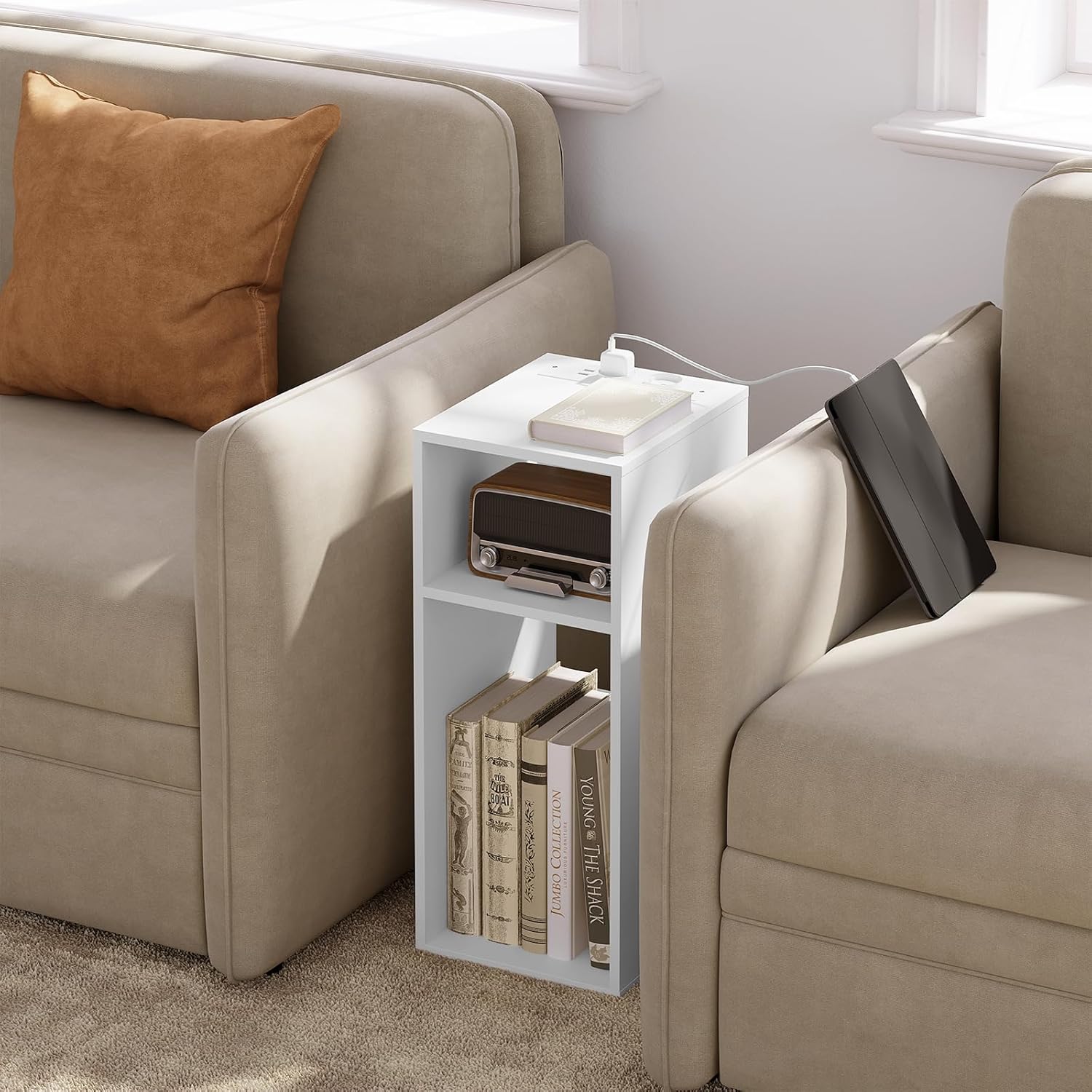 Woltu 2x table de nuit avec USB et prise - Blanc - 25 x 30 x 60 cm - Design compact et moderne