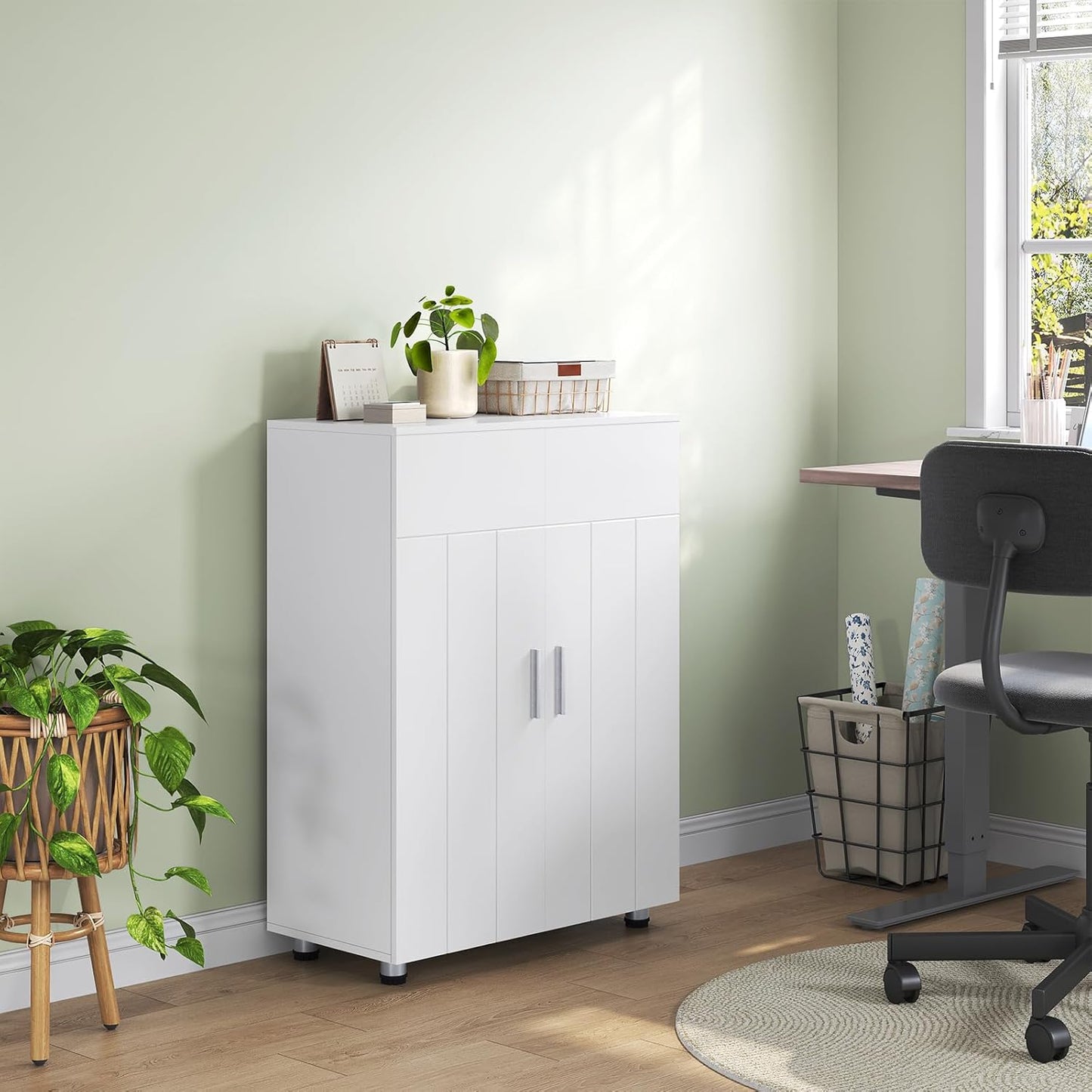 Eugad Bathroom Cabinet Upright - White - 60 x 30 x 82 cm - Meuble de rangement moderne avec portes et étagères réglables