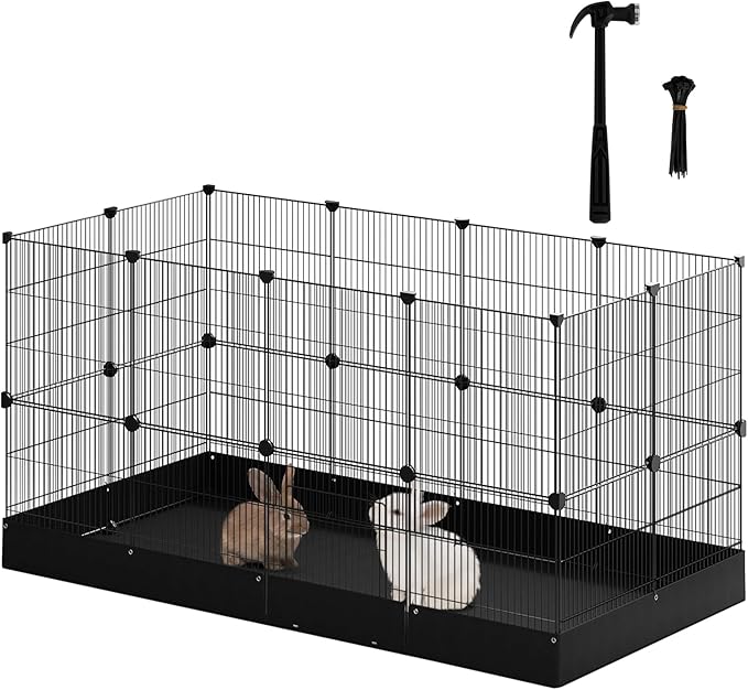 EUGAD 0061WL parc pour petits animaux - parc en métal avec plaque de base Oxford imperméable - 140 x 71 x 71 cm noir
