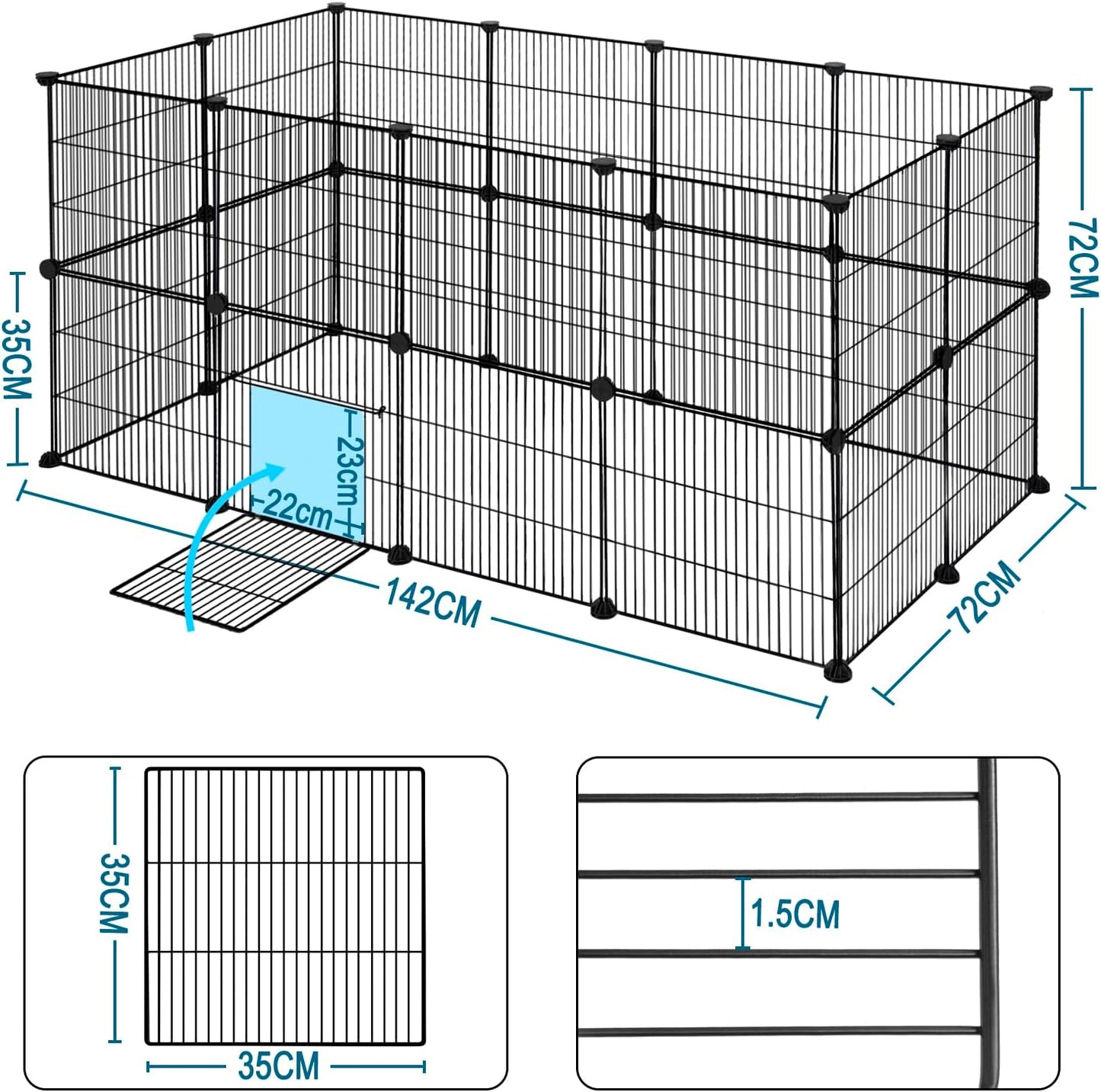 Eugad Puppy Run 142x72x72 cm - Parc pour animaux pliable en métal avec porte - Noir/Métal