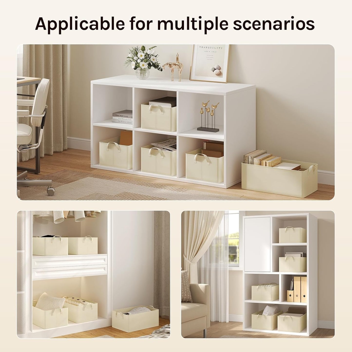 Woltu Boîte de rangement pliable Lot de 5 - Cubes de rangement en tissu avec poignées - Boîtes de rangement empilables pour vêtements et jouets - Crème - 37,5 x 20 x 26 cm