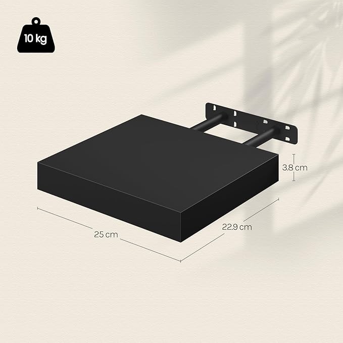 WOLTU RG9365sz - Etagère murale flottante - MDF - noir - 25 x 23 x 3,8 cm - max 10 kg