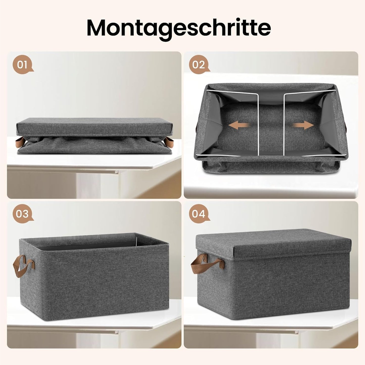 Boîte de rangement WOLTU avec couvercle - lot de 5 boîtes de rangement - pliable - gris - 38 x 27 x 20 cm