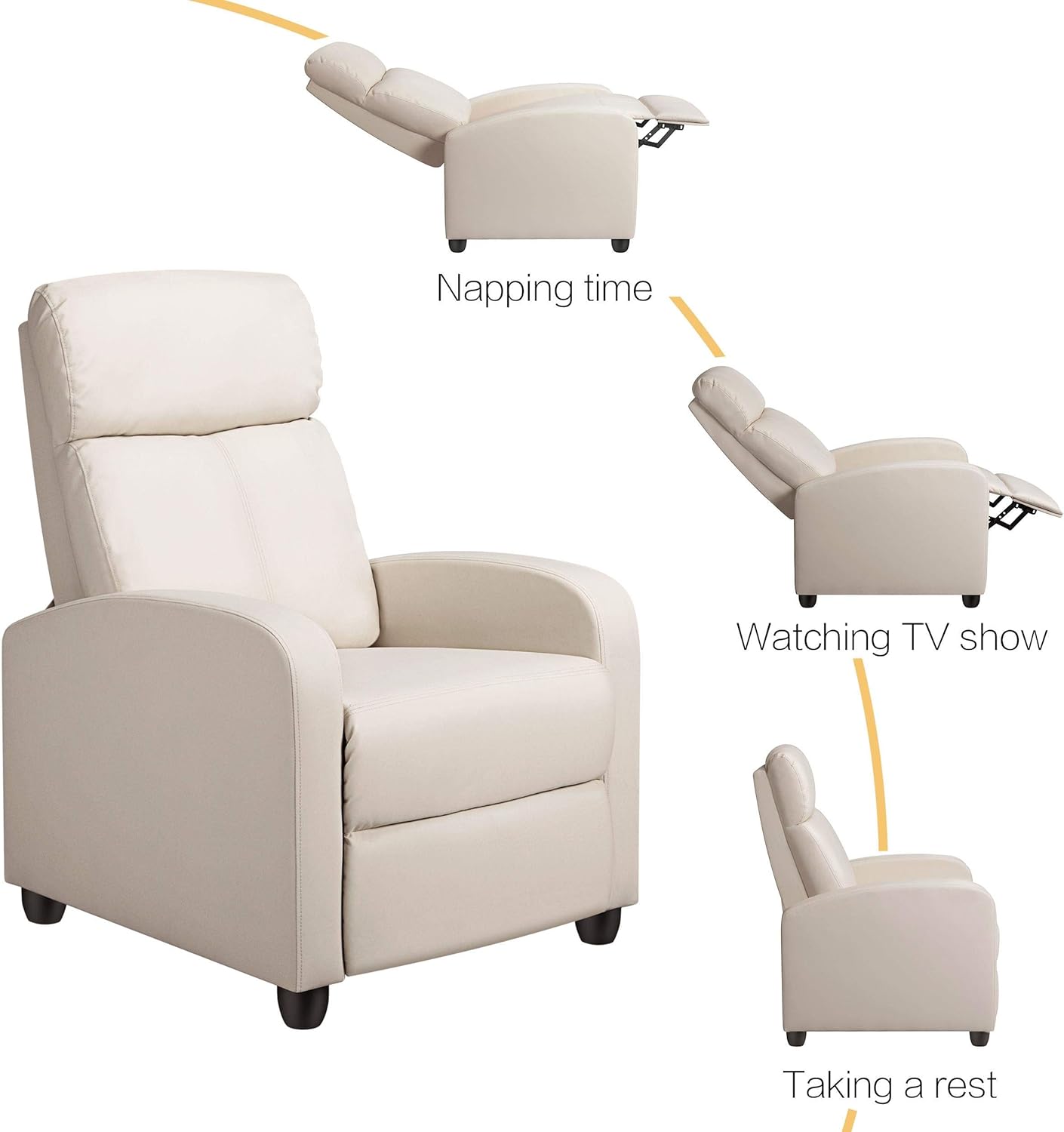 Yaheetech Fauteuil inclinable - Fauteuil réglable en simili cuir - Ressorts ensachés - Beige - 3 positions assises et inclinables