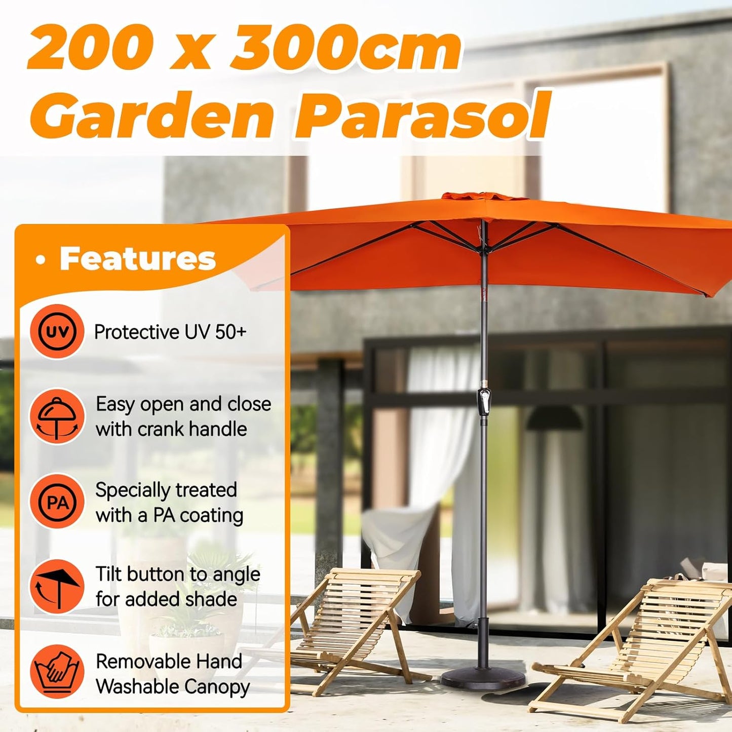 Angel Living Parsol - 300 x 200 cm - inclinable - rectangulaire - terre cuite