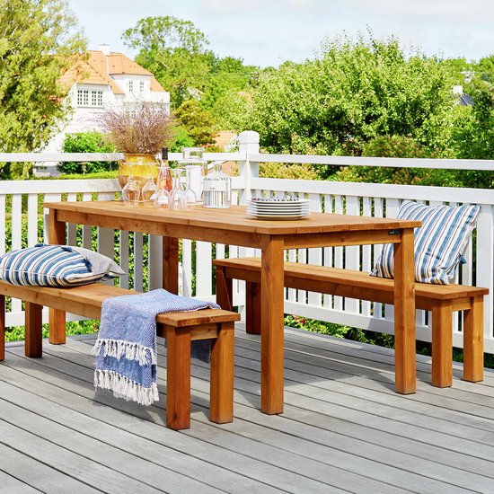 Table de pique-nique AXI Louise avec bancs en bois, 200 cm - Marron