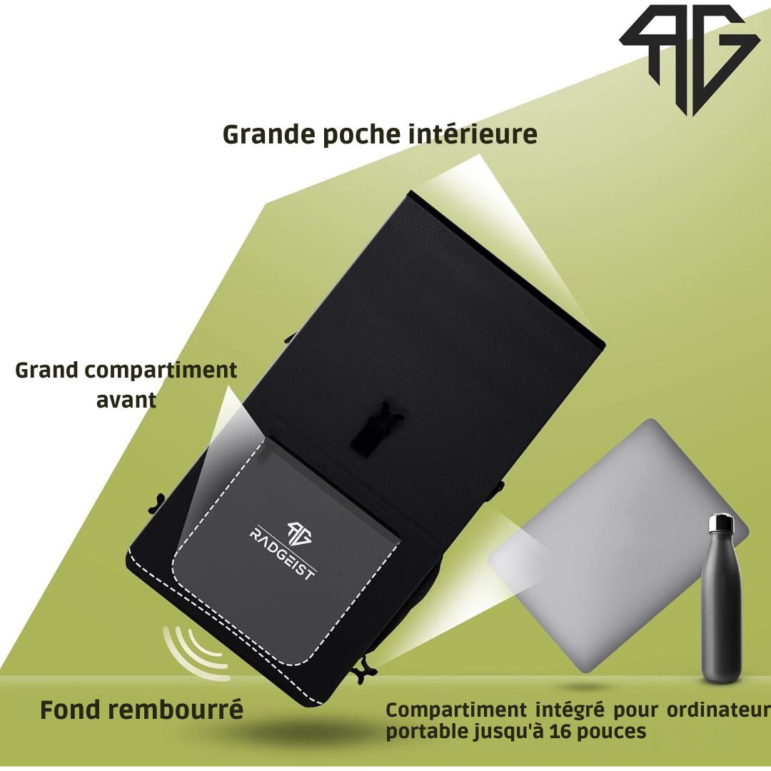 Sacoche de vélo 3 en 1 RADGEIST - sac à dos de vélo, sacoche de porte-bagages, sacoche à bandoulière, avec compartiment pour ordinateur portable, étanche, 25 litres, noir