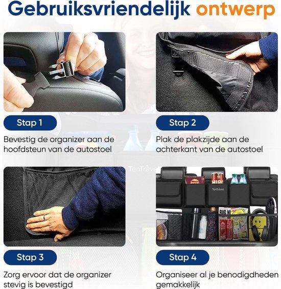 TenTravel Trunk Organizer - Car Organizer Trunk - Car Seat Organizer - Waterproof and Scratch Resistant - With 9 Storage Compartments
