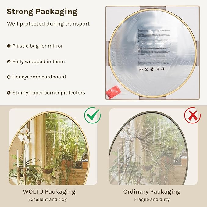 WOLTU MB6094gd04 - miroir mural rond éclairé - 71 cm - cadre métal doré