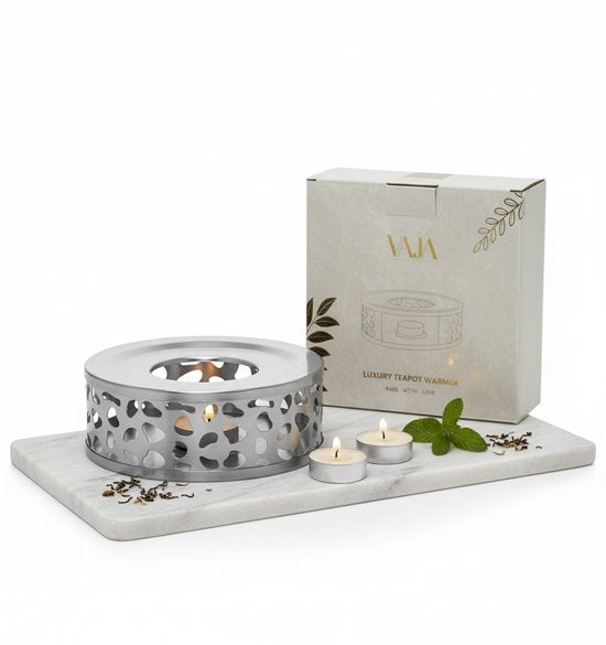 Vaja® Réchauffeur avec Waxinelicht pour théière - Réchauffeur avec bougie - Porte-lampions - Chauffe-thé - Théière - Réchauffeur - Argent