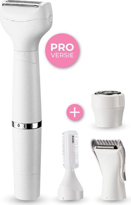 Nuvance - Ladyshave - rasoirs pour femmes - 4 accessoires - avec tondeuse à sourcils - tondeuse bikini - rasoir femme - rasage féminin - blanc