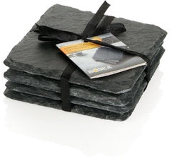Boska Sous-verres Ardoise - Lot de quatre - Sous-verres en ardoise - 100 x 100 x 6 mm - Idées cadeaux pour hommes - Idées cadeaux pour femmes - Idées cadeaux pour maman - Idées cadeaux pour hommes - Ustensiles de cuisine - Accessoires de cuisine - Garanti