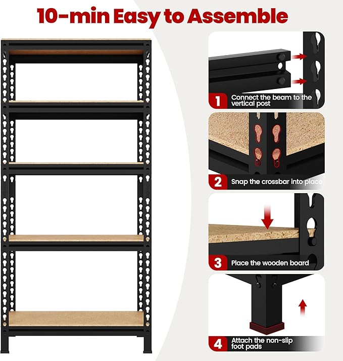 Yaheetech Racks de stockage - Lot de 2 - Robuste - 150×70×30 cm - Réglable - Noir