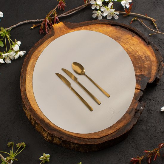 Sets de table Castagnola aspect cuir - Sets de table antidérapants en cuir artificiel - Dessous de verre hydrofuge - Dessous de verre - 6 pièces - Diamètre 38 cm - Blanc cassé