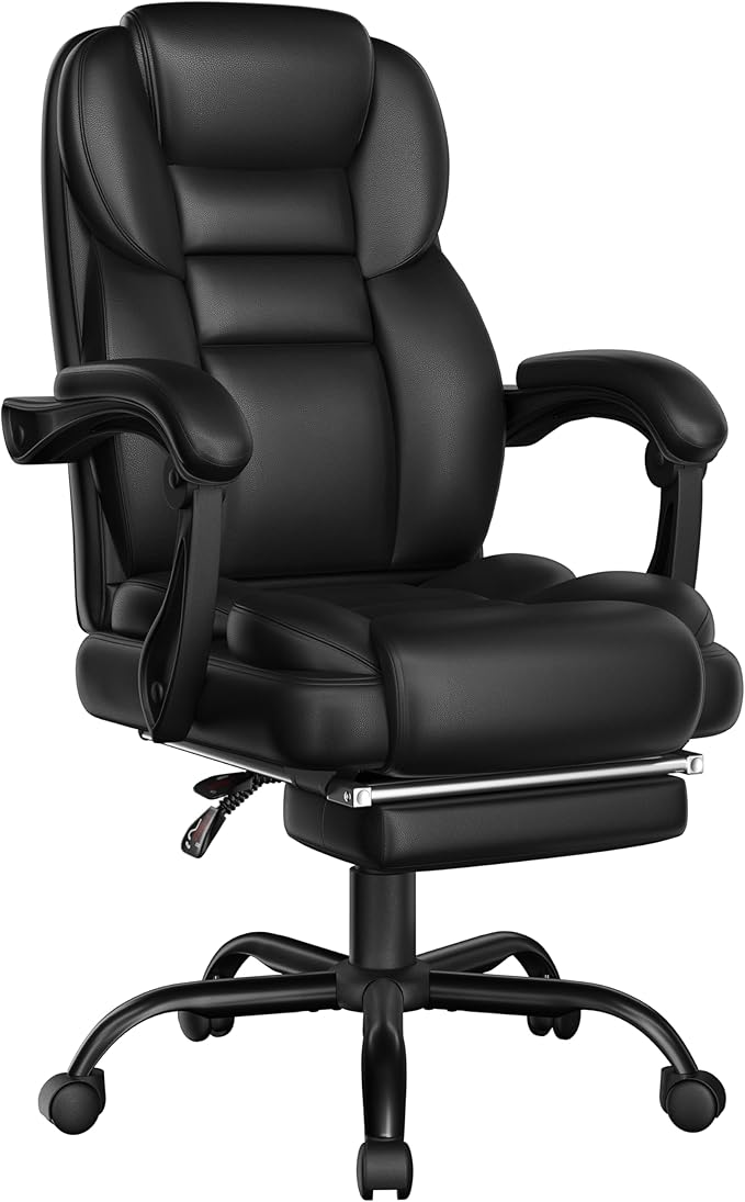 Yaheetech Siège de bureau avec repose-pieds - Noir - Siège de direction ergonomique avec dossier et accoudoirs réglables