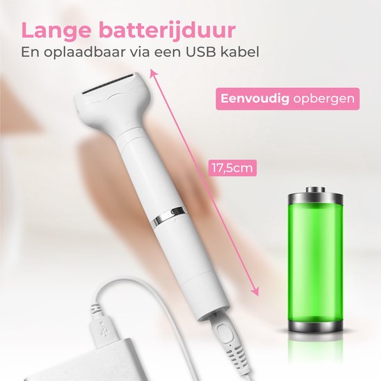 Nuvance - Ladyshave - rasoirs pour femmes - 4 accessoires - avec tondeuse à sourcils - tondeuse bikini - rasoir femme - rasage féminin - blanc