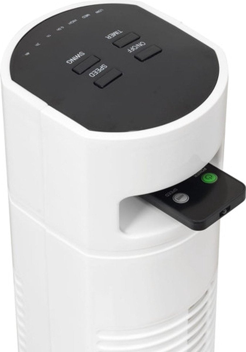 Bestron Torenventilator met aftstandsbediening, Ventilator met 3 snelheidsstanden & 75° graden draaifunctie, incl. Timer, hoogte: 78 cm, 35W, AFT770WRC, kleur: wit