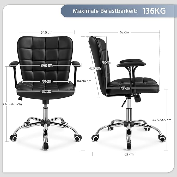 Yaheetech Siège de bureau - Ergonomique - Réglable - Avec accoudoirs amovibles - Noir