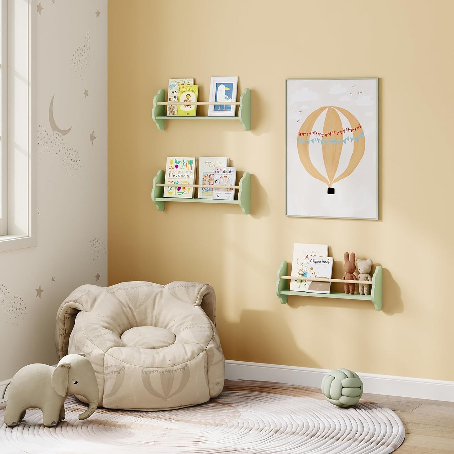 Woltu Bibliothèque murale pour enfants 3 pièces - Forme de nuage - 65 x 23 x 12,7 cm - Pin & MDF - Set d'étagères murales modernes