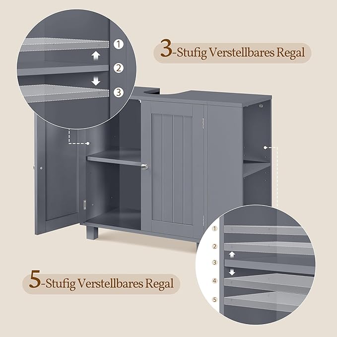 Yaheetech Meuble lavabo - Freestanding - Adjustable - U-Opening - Dark Grey