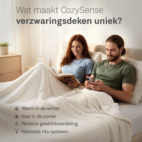 Couverture lestée CozySense® 12 kg - 2 personnes - Couverture lestée - Couverture lestée avec répartition de la pression GLASS-Flow® - Couverture lavable incluse - 200x200 cm - Blanc