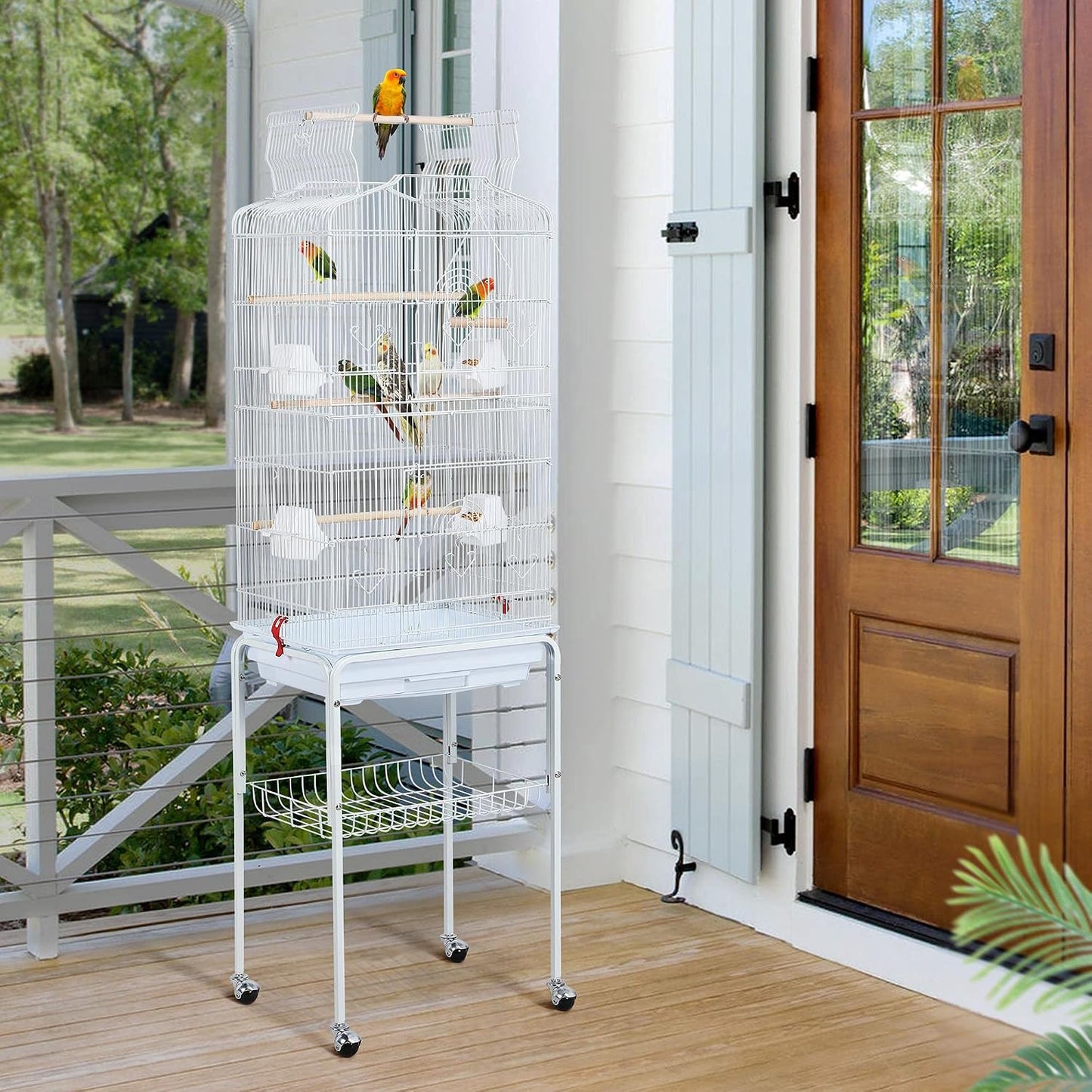 Cage à oiseaux Yaheetech XXL avec support - 46 x 35,5 x 158 cm - Blanche