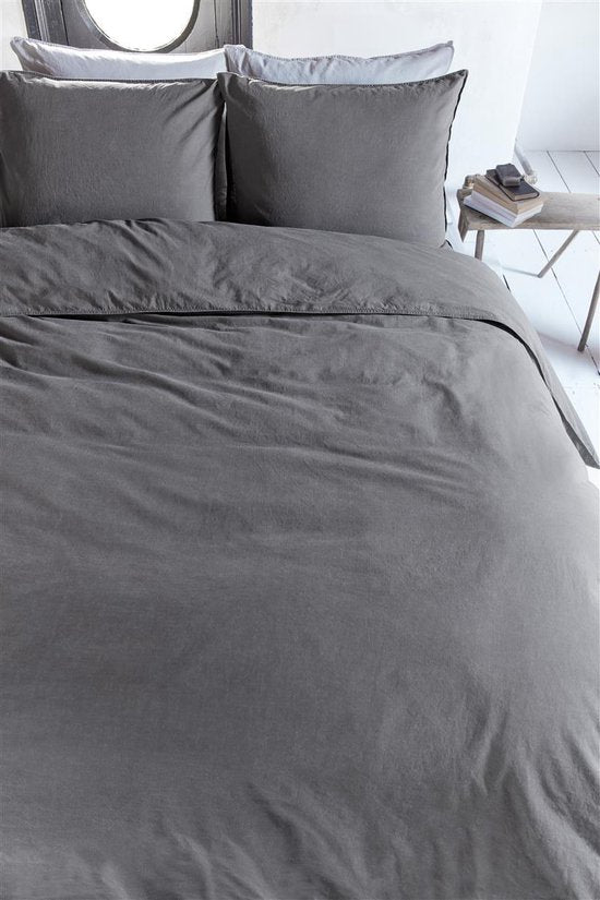 vtwonen Natural Stone housse de couette - Lits-Jumeaux XL - 260x200/220 - Anthracite